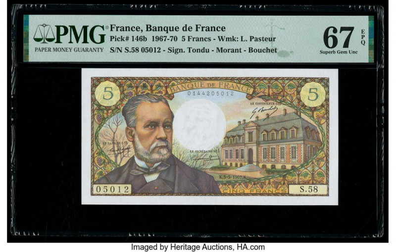 France Banque de France 5 Francs 5.5.1967 Pick 146b PMG Superb Gem Unc 67 EPQ. 
...