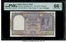 India Reserve Bank of India 10 Rupees ND (1943) Pick 24 Jhun4.6.1 PMG Gem Uncirculated 66 EPQ. Staple holes at issue are noted on this example.

HID09...