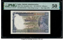 India Government of India 10 Rupees ND (1928-35) Pick 16b Jhun3.8.2 PMG About Uncirculated 50. Staple holes at issue and discoloration mentioned on th...