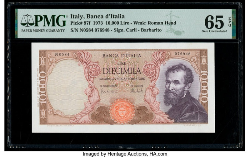 Italy Banco d'Italia 10,000 Lire 1973 Pick 97f PMG Gem Uncirculated 65 EPQ. 

HI...