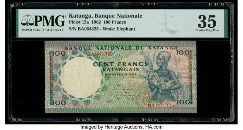 Katanga Banque Nationale du Katanga 100 Francs 18.5.1962 Pick 12a PMG Choice Ver...