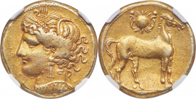 ZEUGITANA. Carthage. Ca. 264-241 BC. Time of First Punic War. EL trihemishekel (23mm, 10.70 gm, 12h). NGC XF 3/5 - 3/5. Head of Tanit left, hair wreat...