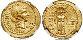 C. Cassius Longinus, Imperator and Assassin of Caesar (44-42 BC), with M. Aquinus, as Legate. AV aureus (19mm, 7.95 gm, 12h). NGC MS 5/5 - 2/5, scuffs...