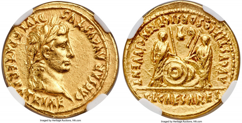 Augustus (27 BC-AD 14). AV aureus (21mm, 7.83 gm, 1h). NGC AU 5/5 - 3/5, edge ma...