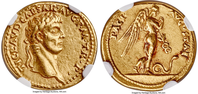 Claudius I (AD 41-54). AV aureus (19mm, 7.80 gm, 11h). NGC Choice XF 5/5 - 3/5, ...