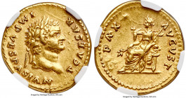 Titus, as Caesar (AD 79-81). AV aureus (20mm, 7.12 gm, 7h). NGC XF 5/5 - 3/5. Rome, AD 75. T CAESAR-IMP VESPASIAN, laureate head of Titus right / PAX-...