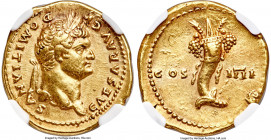 Domitian, as Caesar (AD 81-96). AV aureus (20mm, 7.32 gm, 6h). NGC Choice XF 5/5 - 2/5, Fine Style, scratches. Rome, AD 76-77. CAESAR AVG F-DOMITIANVS...
