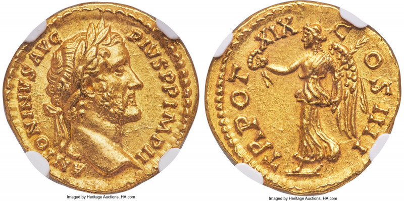 Antoninus Pius, as Augustus (AD 138-161). AV aureus (19mm, 7.35 gm, 1h). NGC MS ...