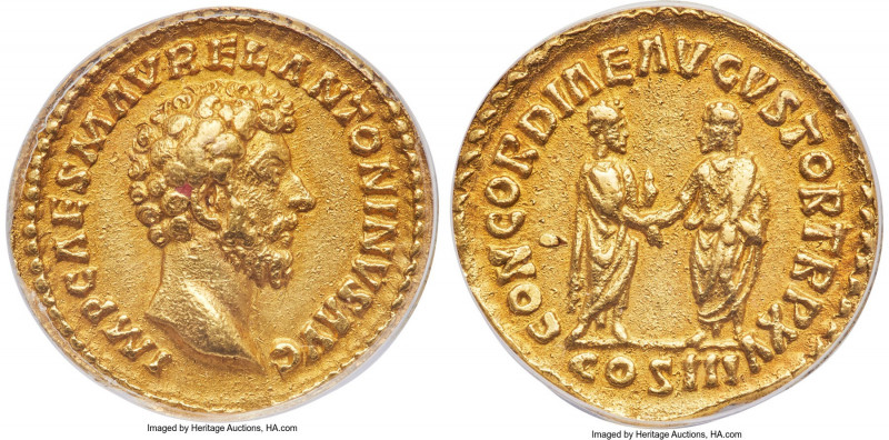 Marcus Aurelius, as Augustus (AD 161-180). AV aureus (20mm, 7.20 gm, 11h). ANACS...