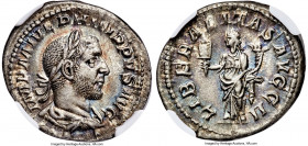 Philip I (AD 244-249). AR denarius (21mm, 3.74 gm, 6h). NGC Choice AU S 5/5 - 4/5. Rome, 4th emission, AD 245. IMP M IVL PHILIPPVS AVG, laureate, drap...
