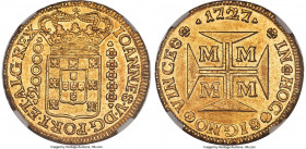 João V gold 20000 Reis 1727-M AU58 NGC, Minas Gerais mint, KM117, LMB-251. Highly original in appearance owing to the presence of a luxurious champagn...