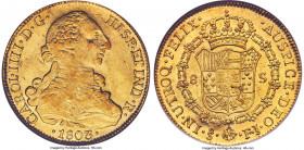 Charles IV gold 8 Escudos 1803 So-FJ MS64 NGC, Santiago mint, KM54, Cal-1773, Onza-1174, MC-25. A type which is typically unattainable in this level o...