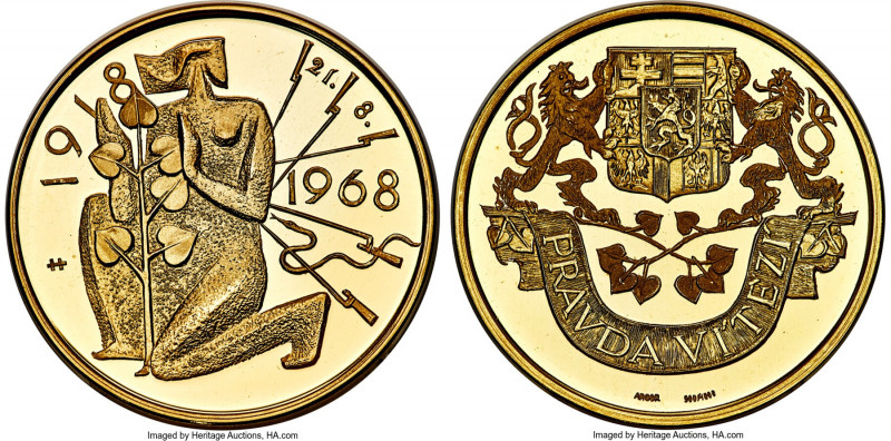 Republic gold Proof "50th Anniversary of the Founding of Czechoslovakia" Medal 1...
