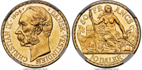 Danish Colony. Christian IX gold 10 Daler (50 Francs) 1904 (h)-GJ MS60 NGC, Copenhagen mint, KM73, Fr-2, Sieg-32. Mintage: 2,005. The largest denomina...