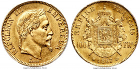 Napoleon III gold 100 Francs 1867-BB MS63 PCGS, Strasbourg mint, KM802.2, Gad-1136. Mintage: 2,807. Near the peak of the total certified population in...