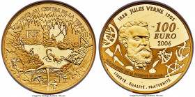 Republic gold Proof "Jules Verne - Journey to the Center of the Earth" 100 Euros 2006 PR67 Ultra Cameo NGC, KM2069. Mintage: 92. "47/99" stamped on lo...