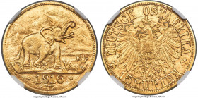 German Colony. Wilhelm II gold 15 Rupien 1916-T MS65 NGC, Tabora mint, KM16.2, J-728b. Arabesque below the T in "OSTAFRIKA" variety. A coveted German ...