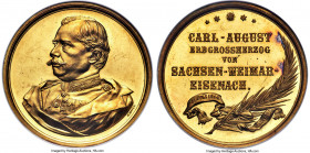 Saxe-Weimar-Eisenach. Karl Alexander gold "Death of Carl August" Medal 1894-Dated MS62 Prooflike NGC, 42mm. 32.97gm. By W. Mayer. Struck in memorial o...