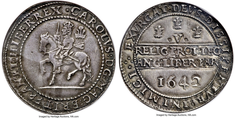 Charles I "Declaration" Crown 1642 AU53 NGC, Oxford mint, KM226.1, Dav-3769, S-2...