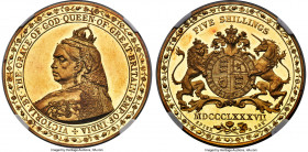 Victoria gold Proof Pattern Crown 1887 PR62 NGC, KM-Unl., ESC-2677 (prev. ESC-347; R5), L&S-75, W&R-369 (R5). Mintage: 6. Plain edge. By Ludwig C. Lau...