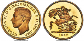 George VI gold Proof 5 Pounds 1937 PR63+ Ultra Cameo NGC, KM861, S-4074, W&R-435. Mintage: 5,500. A choice representative of this popular gold issue e...