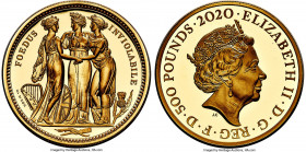 Elizabeth II Uncertified gold Proof "Three Graces" 500 Pounds (5 oz) 2020, KM-Unl. Mintage: 150. Great Engravers Series. A fascinating series that has...