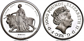 Elizabeth II silver Proof "Una and the Lion" 1000 Pounds (2 Kilos) 2019 PR70 Ultra Cameo NGC, KM-Unl. 150mm. 2,010gm. Mintage: 40. Of immense scale, b...