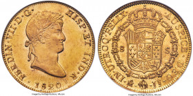 Ferdinand VII gold 8 Escudos 1820 Mo-JJ MS63 NGC, Mexico City mint, KM161, Cal-1799, Onza-1271. A standout selection of this penultimate date for Ferd...