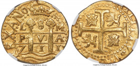 Philip V gold Cob 8 Escudos 1711 L-M AU55 NGC, Lima mint, KM38.2, Cal-2119, Onza-237 (Extremely Rare), Oro Macuquino-237 (Extremely Rare). 26.9gm. Fro...