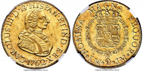 Charles III gold 8 Escudos 1762 LM-JM MS62 NGC, Lima mint, KM68, Cal-1915, Onza-674 (Very Rare). The second and final date of this only two-year bust ...