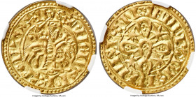 Sancho I gold Morabitino (180 Dinheiros) ND (1185-1211) MS64 NGC, Coimbra mint, Fr-1, MEC VI-868 var., Gomes-04.08 var., JS-S1.1 var. 3.82gm. +SΛNCIVS...