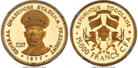 Republic gold Proof Piefort "Gnassingbe Eyadema" 15000 Francs 1977 PR67 Ultra Cameo NGC, KM-P4b. Mintage: 2. An exceptionally rare Piefort based on a ...