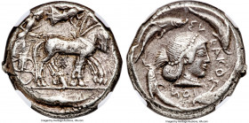 SICILY. Syracuse. Deinomenid Tyranny, Hieron I (ca. 475-470 BC). AR tetradrachm (24mm, 17.24 gm, 12h). NGC Choice VF 4/5 - 5/5. Charioteer driving wal...