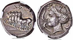 SICULO-PUNIC. Lilybaeum. Ca. 350-300 BC. AR tetradrachm (24mm, 17.02 gm, 1h). NGC Choice XF 4/5 - 4/5. Ca. 330-305 BC. RShMLQRT (Punic), charioteer dr...