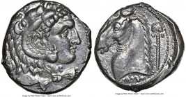 SICULO-PUNIC. Sicily. Ca. 300-289 BC. AR tetradrachm (25mm, 16.92 gm, 9h). NGC Choice AU 4/5 - 4/5. Head of young Heracles right, wearing lion skin he...