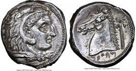 SICULO-PUNIC. Sicily. Ca. 300-289 BC. AR tetradrachm (25mm, 17.76 gm, 8h). NGC Choice AU 5/5 - 3/5, light scratches. Quaestors issue. Head of young He...