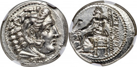 MACEDONIAN KINGDOM. Alexander III the Great (336-323 BC). AR drachm (18mm, 4.31 gm, 1h). NGC Choice MS 5/5 - 4/5, Fine Style. Lifetime issue of Miletu...