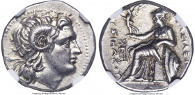 THRACIAN KINGDOM. Lysimachus (305-281 BC). AR drachm (18mm, 4.31 gm, 12h). NGC Choice AU 4/5 - 4/5. Philipi. Diademed head of deified Alexander III ri...