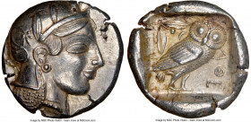 ATTICA. Athens. Ca. 465-455 BC. AR tetradrachm (25mm, 17.16 gm, 12h). NGC Choice AU S 5/5 - 5/5. Head of Athena right, wearing crested Attic helmet or...