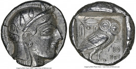 ATTICA. Athens. Ca. 465-455 BC. AR tetradrachm (23mm, 17.16 gm, 1h). NGC Choice AU 5/5 - 4/5. Head of Athena right, wearing earring and crested Attic ...