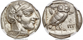 ATTICA. Athens. Ca. 455-440 BC. AR tetradrachm (23mm, 17.20 gm, 6h). NGC AU 5/5 - 5/5. Early transitional issue. Head of Athena right, hair in long ar...