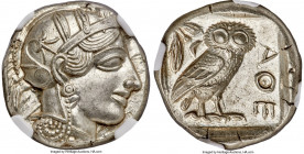 ATTICA. Athens. Ca. 440-404 BC. AR tetradrachm (24mm, 17.23 gm, 7h). NGC MS 5/5 - 5/5. Mid-mass coinage issue. Head of Athena right, wearing earring, ...