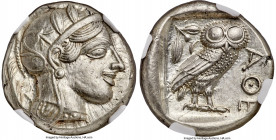 ATTICA. Athens. Ca. 440-404 BC. AR tetradrachm (24mm, 17.19 gm, 1h). NGC MS 5/5 - 5/5. Mid-mass coinage issue. Head of Athena right, wearing earring, ...