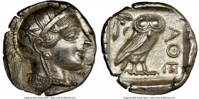ATTICA. Athens. Ca. 440-404 BC. AR tetradrachm (26mm, 17.22 gm, 6h). NGC MS 5/5 - 4/5. Mid-mass coinage issue. Head of Athena right, wearing earring, ...