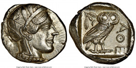 ATTICA. Athens. Ca. 440-404 BC. AR tetradrachm (25mm, 17.22 gm, 4h). NGC MS 5/5 - 4/5. Mid-mass coinage issue. Head of Athena right, wearing earring, ...