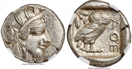 ATTICA. Athens. Ca. 440-404 BC. AR tetradrachm (25mm, 17.20 gm, 4h). NGC MS 4/5 - 5/5. Mid-mass coinage issue. Head of Athena right, wearing earring, ...