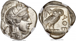 ATTICA. Athens. Ca. 440-404 BC. AR tetradrachm (26mm, 17.17 gm, 6h). NGC Choice AU S 5/5 - 5/5. Mid-mass coinage issue. Head of Athena right, wearing ...