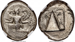 CARIA. Caunus. Ca. 450-390 BC. AR stater (22mm, 11.82 gm, 12h). NGC XF 3/5 - 3/5. Ca. 450-430 BC. Winged female goddess (Iris?) in kneeling stance lef...