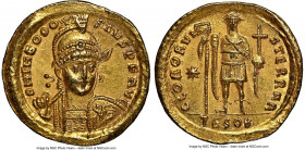 Theodosius II, Eastern Roman Empire (AD 402-450). AV solidus (21mm, 4.40 gm, 5h). NGC Choice AU 5/5 - 4/5. Thessalonica, ca. AD 424-430. D N THEODO-SI...