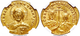 Constantine VII Porphyrogenitus and Romanus II (AD 945-963). AV solidus (21mm, 4.40 gm, 6h). NGC MS 5/5 - 4/5. Constantinople, AD 950-955. +IhS XPS RЄ...